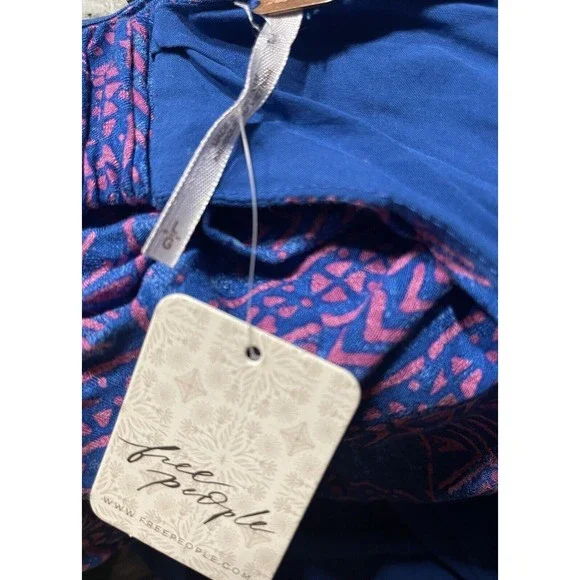 NWT Free People Women Payton Maxi Dress Strapless Blue Pink Printed Dress Sz L - Picture 11 of 11